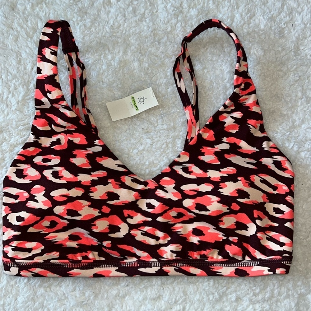 Aerie Offline Sports Bra Goals Plunge Maplewood Leopard Padded Size Small NWT